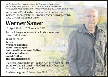 Traueranzeige von Werner Sauer 