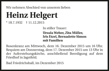 Traueranzeige von Heinz Helgert 