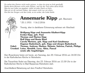 Traueranzeige von Annemarie Kipp 