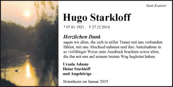 Traueranzeige von Hugo Starkloff 