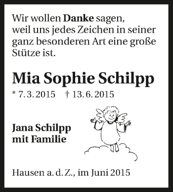 Traueranzeige von Mia Sophie Schilpp 