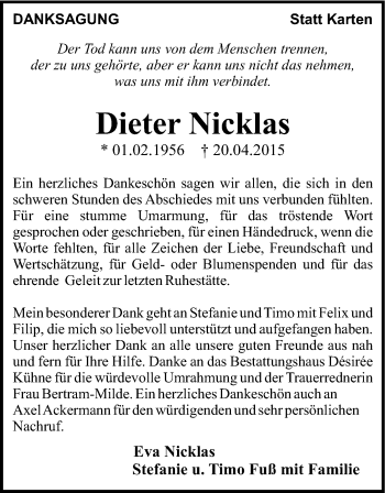 Traueranzeige von Dieter Nicklas 