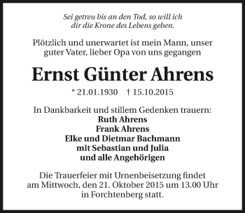 Traueranzeige von Ernst Günter Ahrens 