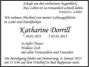 Traueranzeige von Katharine Dorrill 