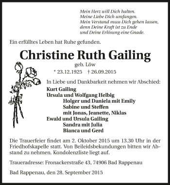 Traueranzeige von Christine Ruth Gailing 