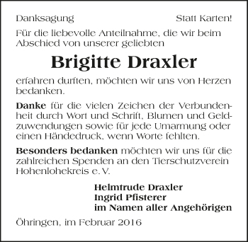 Traueranzeige von Brigitte Draxler 