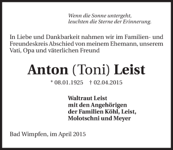 Traueranzeige von Anton Leist 