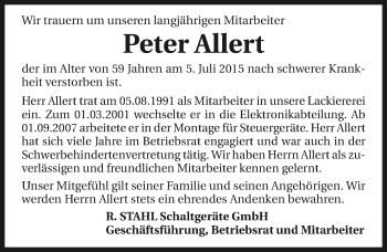 Traueranzeige von Peter Allert 