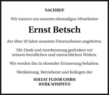 Traueranzeige von Ernst Betsch 