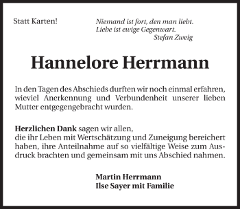 Traueranzeige von Hannelore Herrmann 