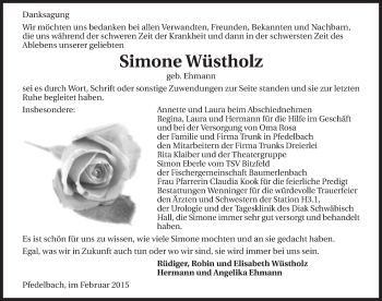 Traueranzeige von Simone Wüstholz 