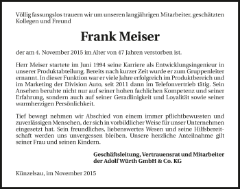 Traueranzeige von Frank Meiser 