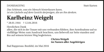 Traueranzeige von Karlheinz Weigelt 