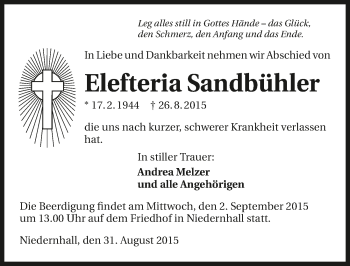 Traueranzeige von Elefteria Sandbühler 