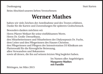 Traueranzeige von Werner Mathes 