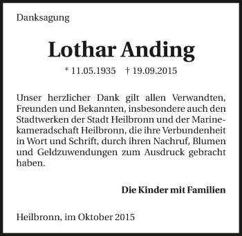 Traueranzeige von Lothar Anding 