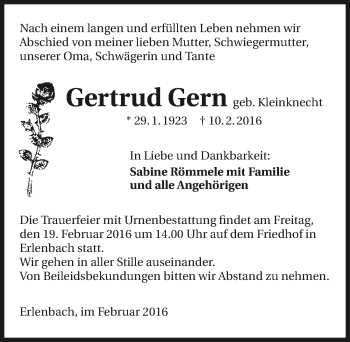 Traueranzeige von Gertrud Gern 