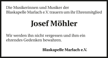 Traueranzeige von Josef Möhler 