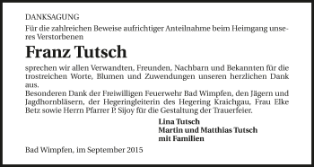 Traueranzeige von Franz Tutsch 