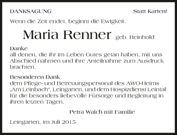 Traueranzeige von Maria Renner 