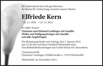 Traueranzeige von Elfriede Kern 