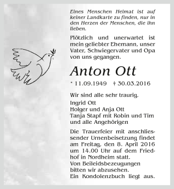 Traueranzeige von Anton Ott 