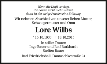 Traueranzeige von Lore Wilbs 