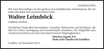 Traueranzeige von Walter Leimböck 