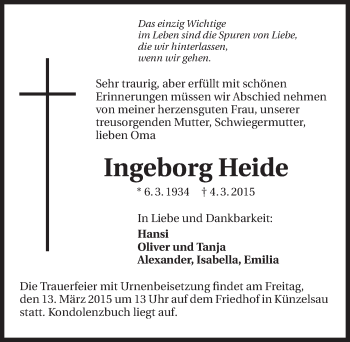 Traueranzeige von Ingeborg Heide 