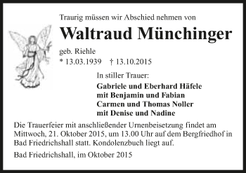 Traueranzeige von Waltraud Münchinger 