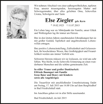 Traueranzeige von Else Ziegler 