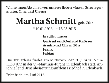 Traueranzeige von Martha Schmitt 