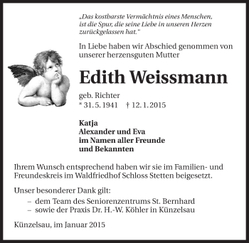 Traueranzeige von Edith Weissmann 