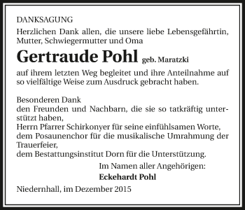 Traueranzeige von Gertraude Pohl 