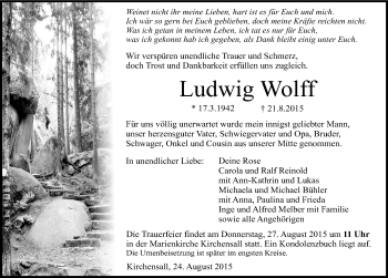 Traueranzeige von Ludwig Wolff 