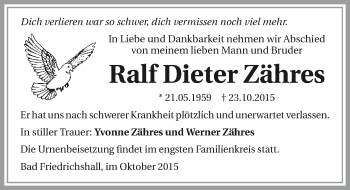 Traueranzeige von Ralf Dieter Zähres 