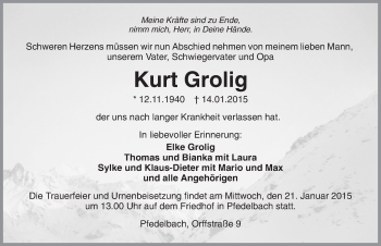 Traueranzeige von Kurt Grolig 