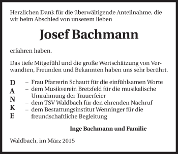 Traueranzeige von Josef Bachmann 