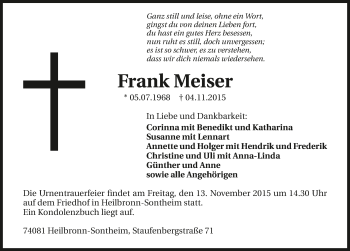 Traueranzeige von Frank Meiser 