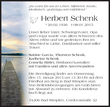 Traueranzeige von Herbert Schenk 