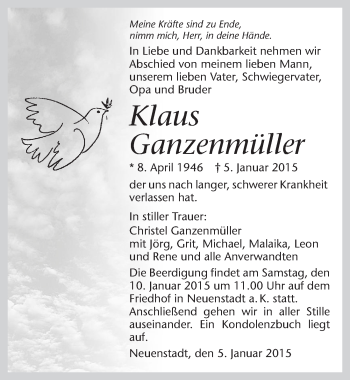 Traueranzeige von Klaus Ganzenmüller 