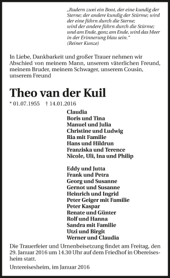 Traueranzeige von Theo van der Kuil 