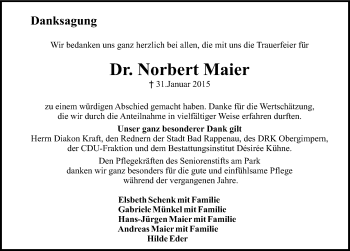 Traueranzeige von Norbert Maier 