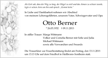 Traueranzeige von Otto Berner 