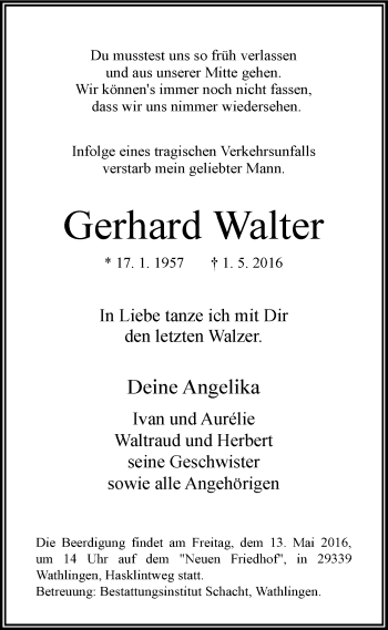 Traueranzeige von Gerhard Walter 