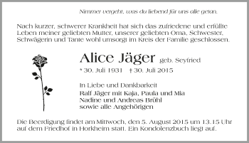 Traueranzeige von Alice Jäger 