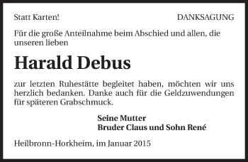 Traueranzeige von Harald Debus 