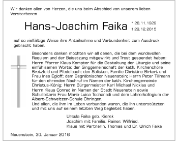 Traueranzeige von Hans-Joachim Faika 