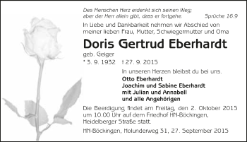 Traueranzeige von Doris Gertrud Eberhardt 