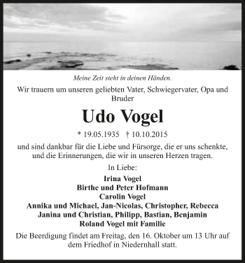 Traueranzeige von Udo Vogel 